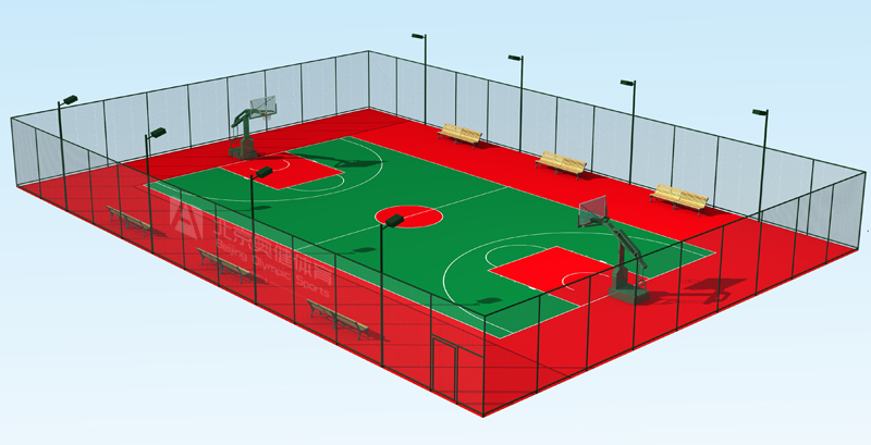 硅PU塑膠籃球場地面鋪裝效果圖